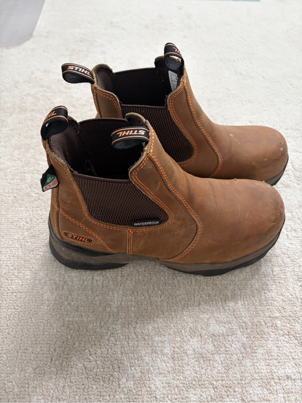 Men’s Waterproof Brown Leather Work Slip-On Boots